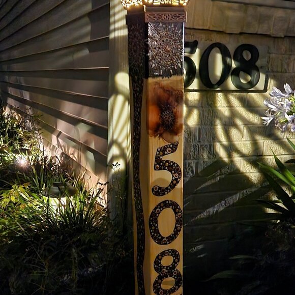 Garden Peace Pole Hand Painted Solar Light and Wire Stand Customized Yard Art - Picture 3 of 3